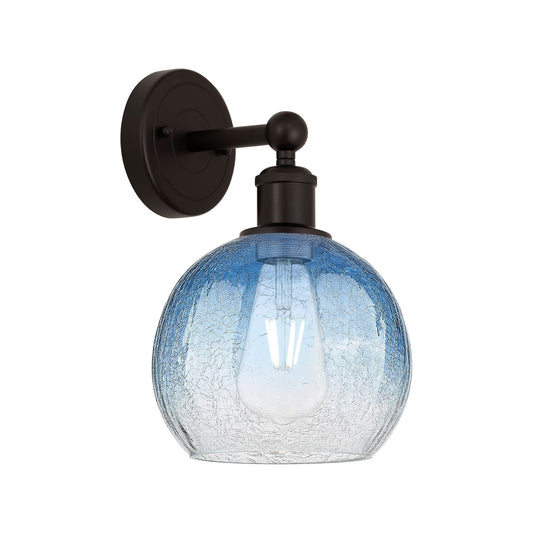 Innovations Brookhaven Globe 1-Light Wall Sconce | Industrial Oil Rubbed Bronze Steel and Sapphire Blue Glass | Bathroom & | Model 616-1W-OB-G483-8SB