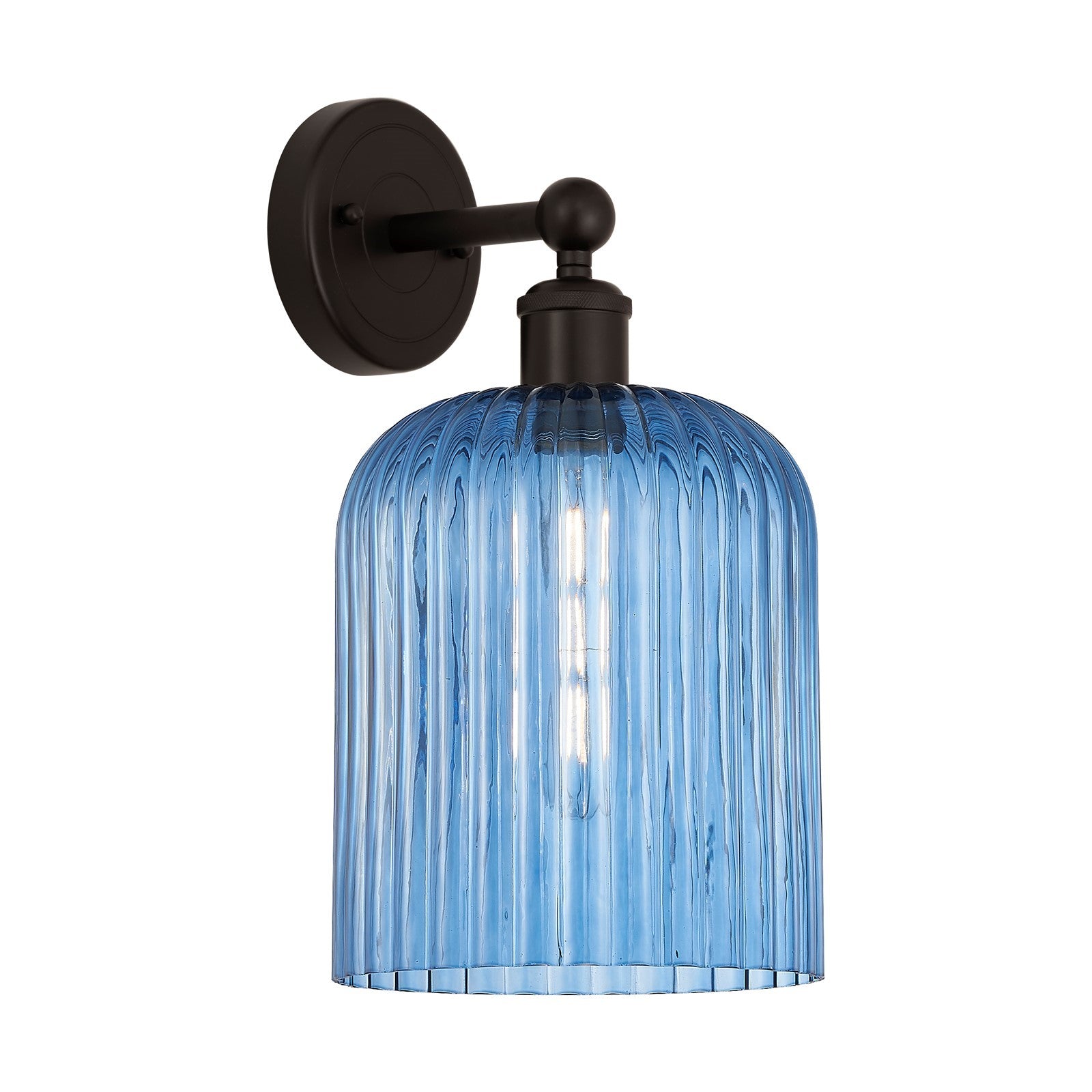 Innovations Bridal Veil 5in 1-Light Wall Sconce | Art Nouveau Industrial Oil Rubbed Bronze and Princess Blue Ribbed Glass | Model 616-1W-OB-G559-8BL