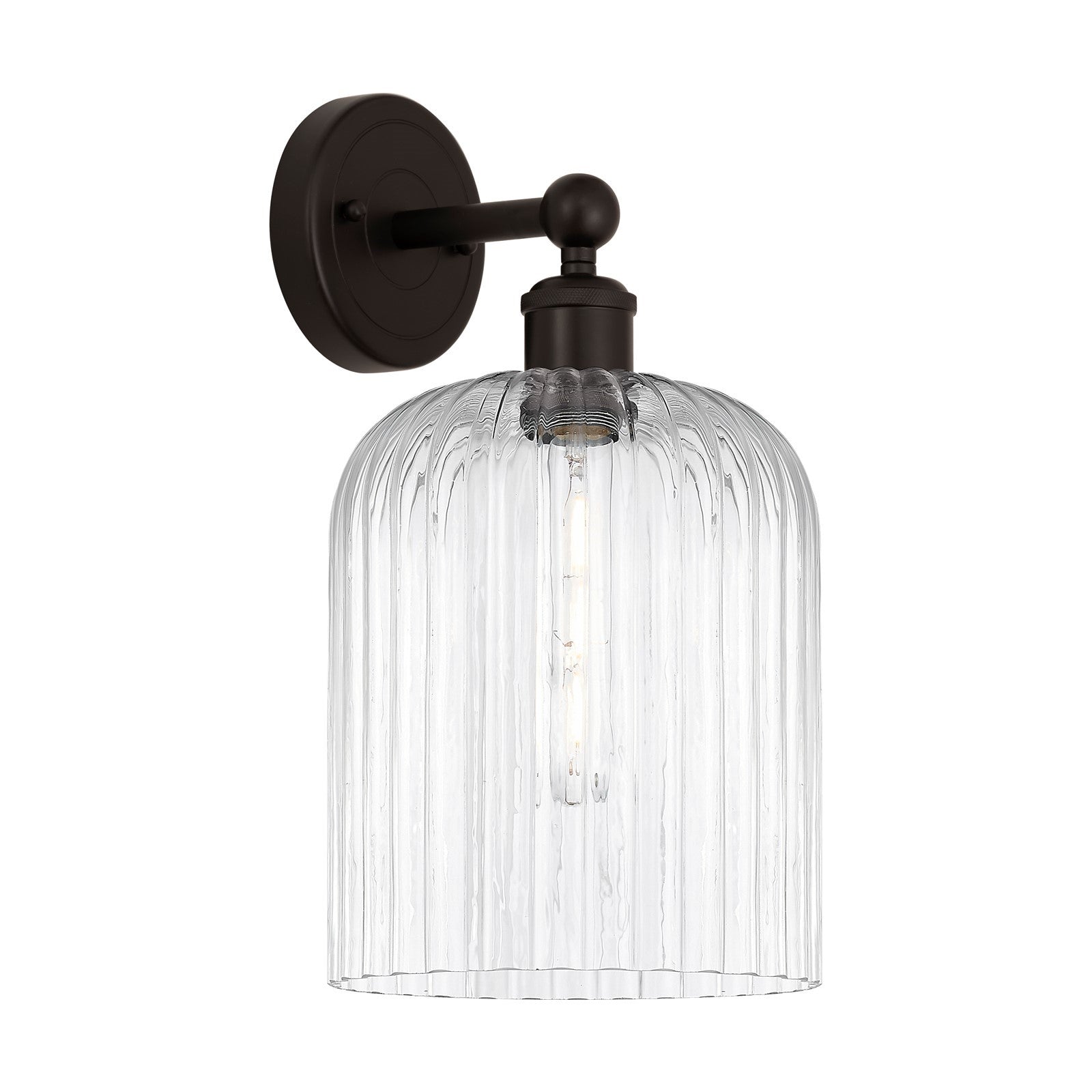 Innovations Bridal Veil 5in 1-Light Wall Sconce | Industrial Oil Rubbed Bronze Steel and Clear Ribbed Glass | Bathroom & | Model 616-1W-OB-G559-8CL
