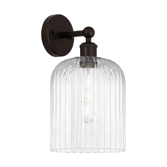 Innovations Bridal Veil 5in 1-Light Wall Sconce | Industrial Oil Rubbed Bronze Steel and Clear Ribbed Glass | Bathroom & | Model 616-1W-OB-G559-8CL