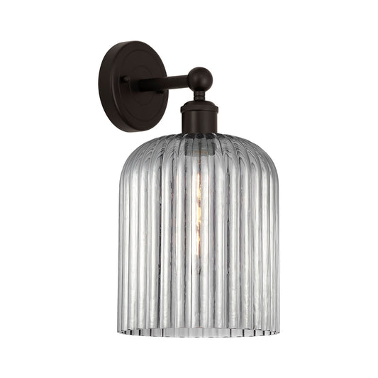 Innovations Bridal Veil 5in 1-Light Wall Sconce | Industrial Oil Rubbed Bronze and Light Smoke Ribbed Glass | Bedroom & Hallway | Model 616-1W-OB-G559-8SM