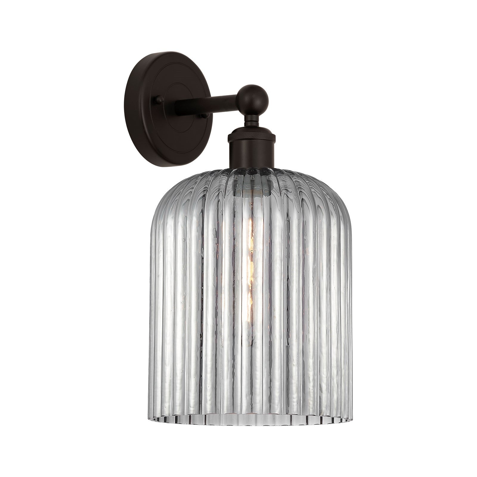 Innovations Bridal Veil 5in 1-Light Wall Sconce | Industrial Oil Rubbed Bronze and Light Smoke Ribbed Glass | Bedroom & Hallway | Model 616-1W-OB-G559-8SM