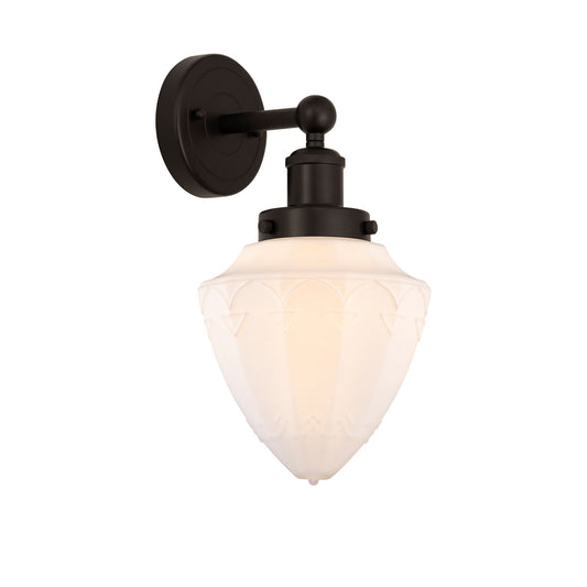 Innovations Bullet 7in 1-Light Wall Sconce | Industrial Oil Rubbed Bronze Steel and Matte White Frosted Glass | Bathroom & | Model 616-1W-OB-G661-7