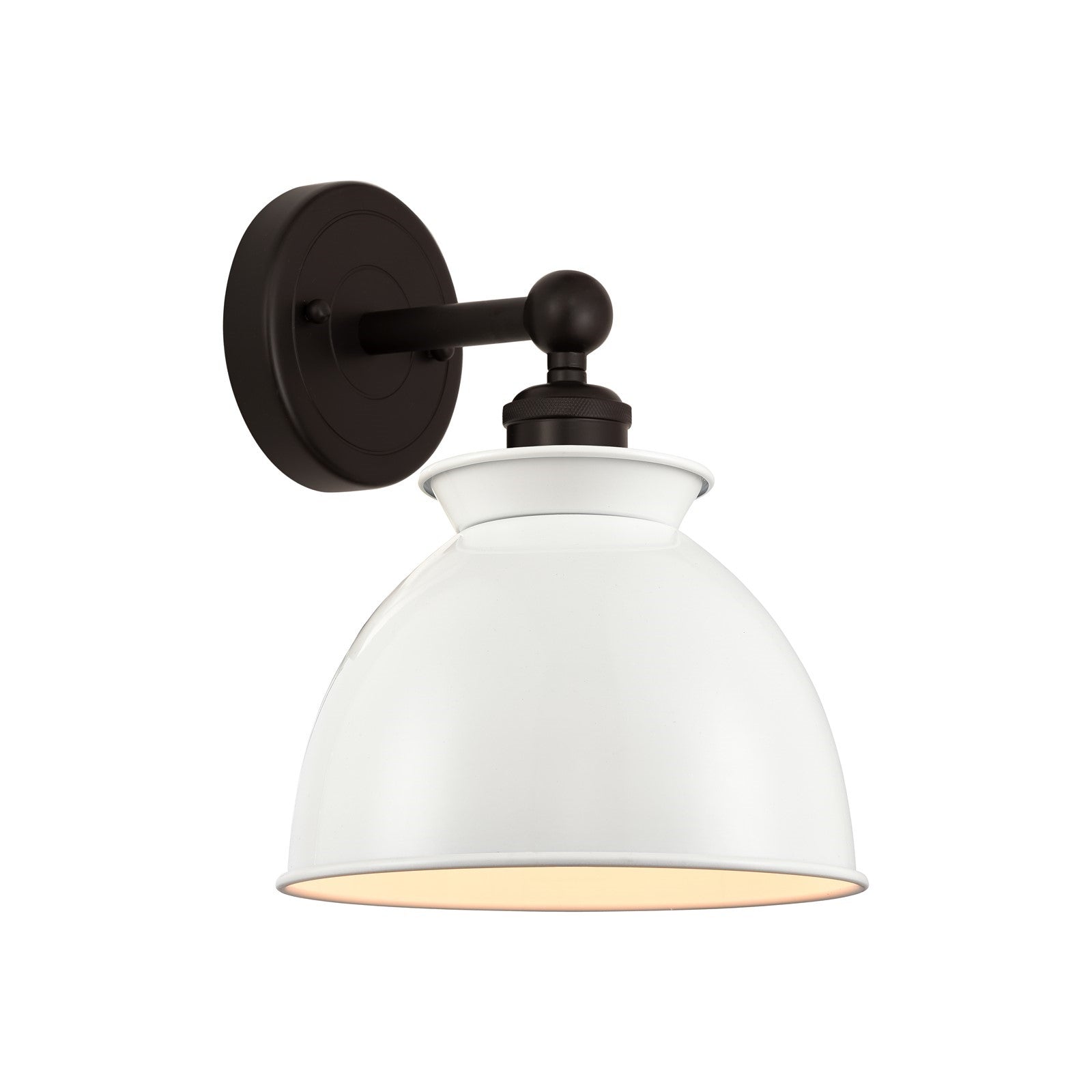 Innovations Adirondack 8.25in 1-Light Wall Sconce | Industrial Farmhouse Oil Rubbed Bronze Steel and Glossy White Metal Shade | Model 616-1W-OB-M14-W