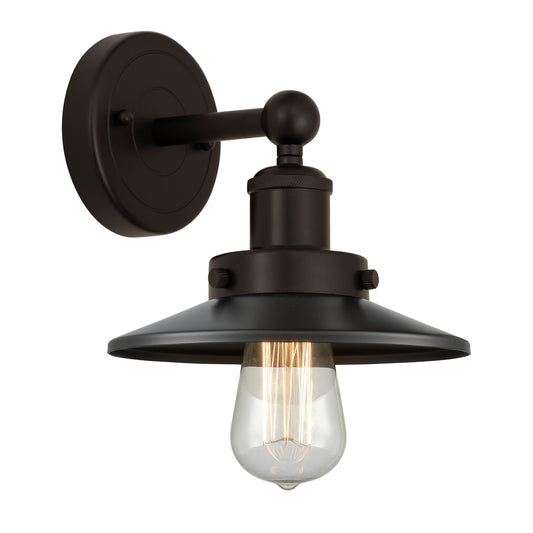 Innovations Railroad 8in 1-Light Wall Sconce | Industrial Oil Rubbed Bronze Steel and Cast Brass with Metal Shade | Damp-Rated | Model 616-1W-OB-M5-OB