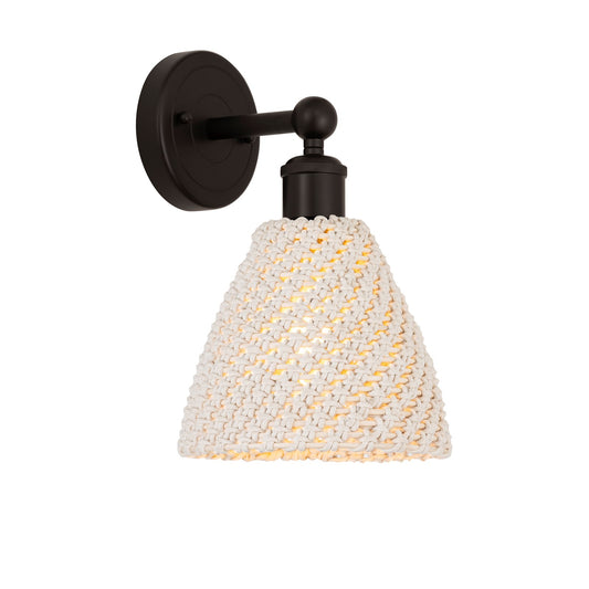 Innovations Bristol Natural 8in 1-Light Wall Sconce | Industrial Oil Rubbed Bronze Steel and Natural Fiber Shade | Damp Rated | Model 616-1W-OB-NBD-75-NAT