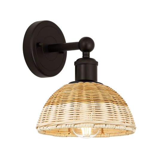 Innovations Lighting Bristol Natural II 1-Light Wall Sconce | Industrial Oil Rubbed Bronze Steel and Natural Fiber Dome | Model 616-1W-OB-NBD2-75-NAT
