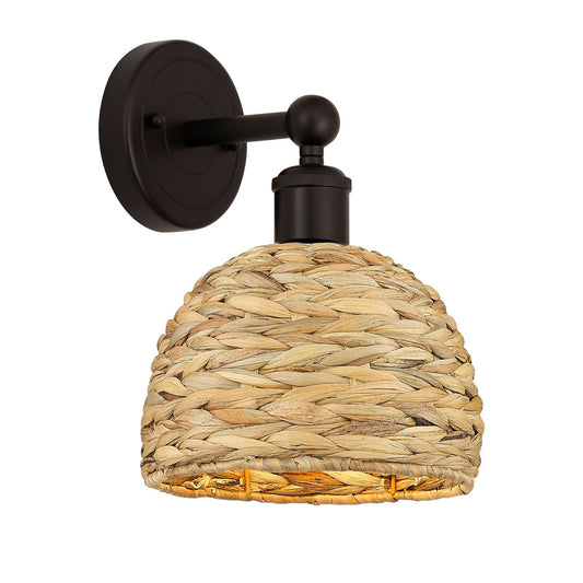 Innovations Woven Rattan 8in 1-Light Wall Sconce | Industrial Oil Rubbed Bronze Steel and Natural Fiber Shade | Living Room & | Model 616-1W-OB-RBD-8-NAT