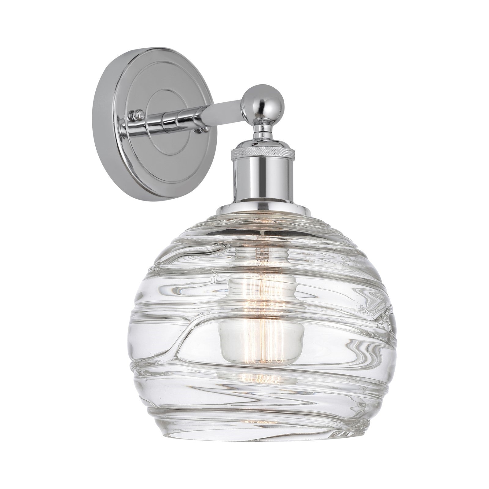 Innovations Athens Deco Swirl 8in 1-Light Wall Sconce | Industrial Polished Chrome and Clear Deco Swirl Glass | Bathroom & | Model 616-1W-PC-G1213-8CL