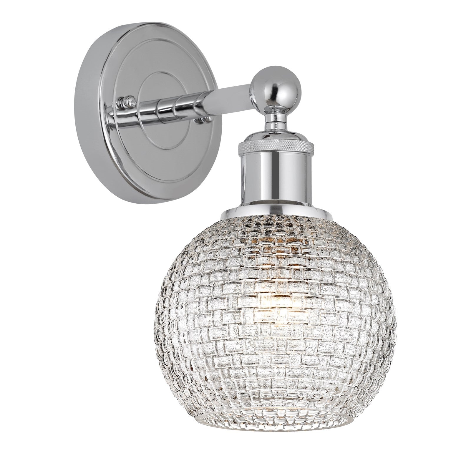 Innovations Athens 1-Light 6in Wall Sconce | Modern Contempo Farmhouse Polished Chrome Steel and Clear Basket Weave Glass | Model 616-1W-PC-G122C-6CL