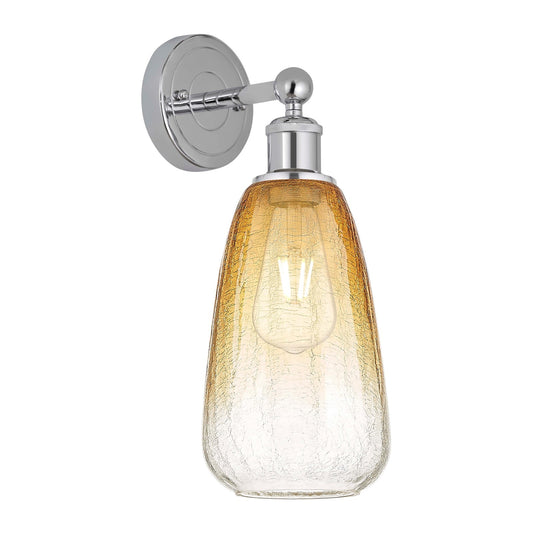 Innovations Brookhaven Almond 6in 1-Light Wall Sconce | Industrial Polished Chrome and Amber Glass | Bathroom & Hallway Accent | Model 616-1W-PC-G480-6AM