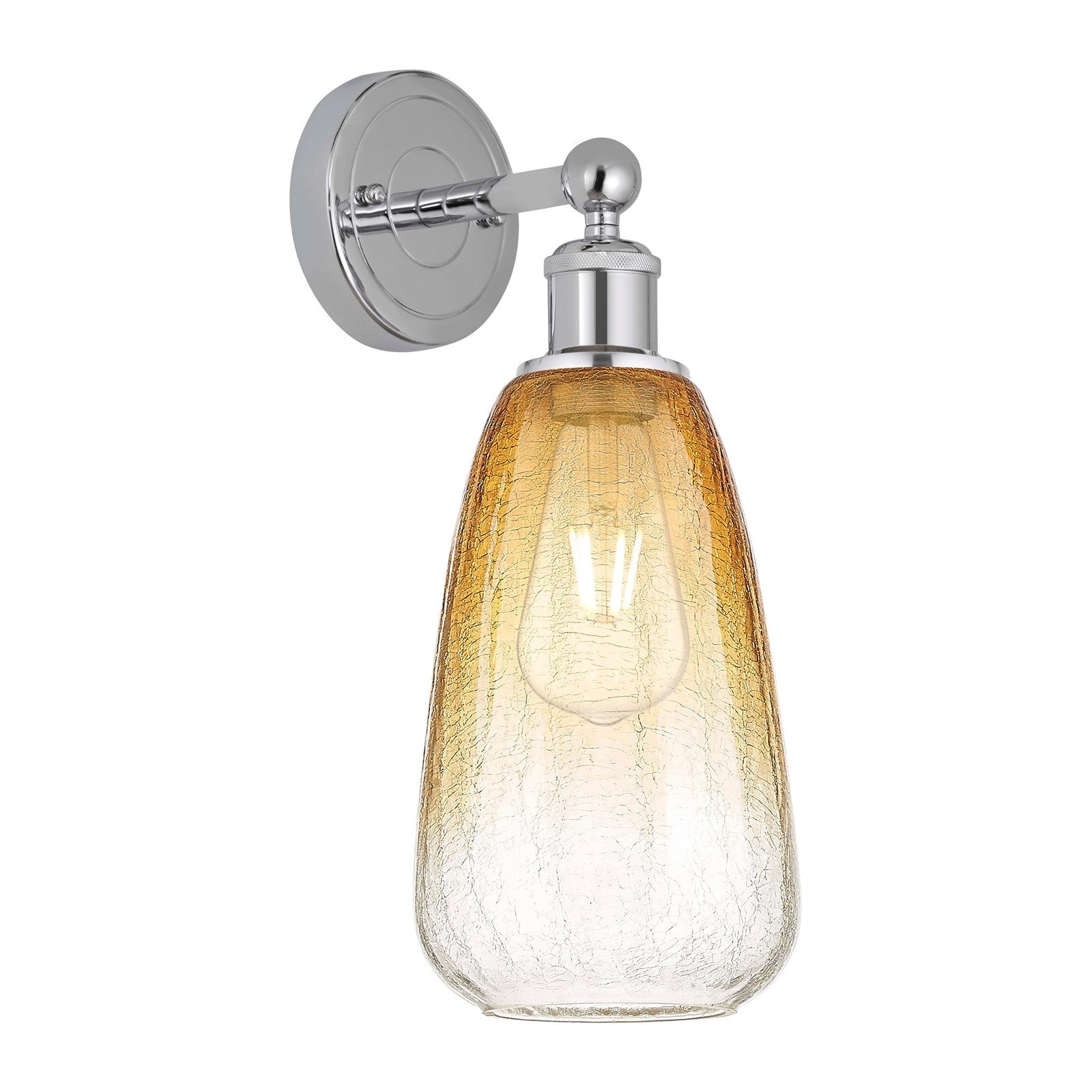 Innovations Brookhaven Almond 6in 1-Light Wall Sconce | Industrial Polished Chrome and Amber Glass | Bathroom & Hallway Accent | Model 616-1W-PC-G480-6AM