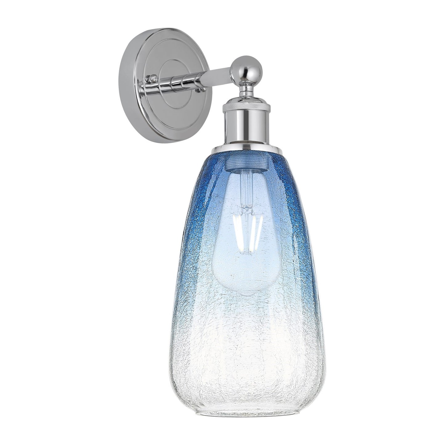 Innovations Brookhaven Almond 6in 1-Light Wall Sconce | Industrial Polished Chrome and Sapphire Blue Glass | Bathroom & Hallway | Model 616-1W-PC-G480-6SB