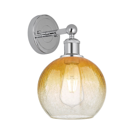 Innovations Brookhaven Globe 8in 1-Light Wall Sconce | Industrial Polished Chrome and Amber Glass | Bathroom & Hallway Accent | Model 616-1W-PC-G483-8AM