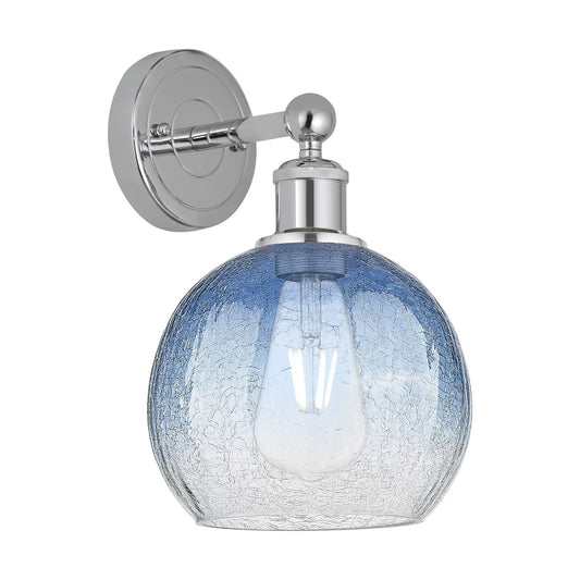 Innovations Brookhaven Globe 8in 1-Light Wall Sconce | Industrial Polished Chrome and Sapphire Blue Glass | Bathroom & Hallway | Model 616-1W-PC-G483-8SB