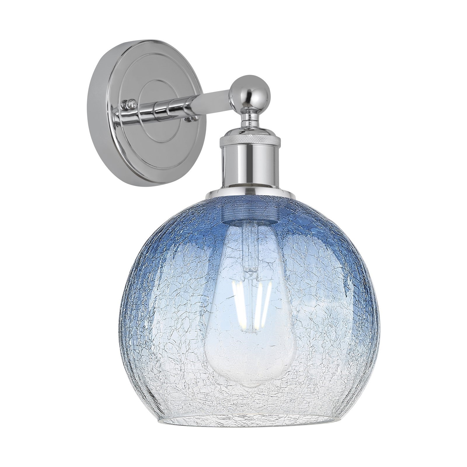 Innovations Brookhaven Globe 8in 1-Light Wall Sconce | Industrial Polished Chrome and Sapphire Blue Glass | Bathroom & Hallway | Model 616-1W-PC-G483-8SB