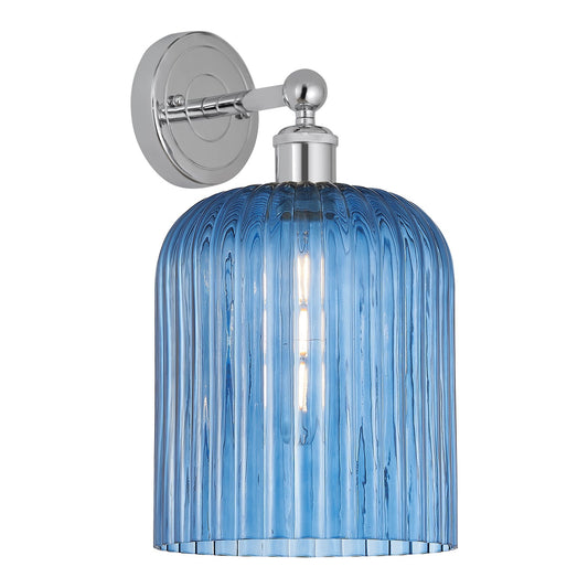 Innovations Bridal Veil 5in 1-Light Wall Sconce | Art Nouveau Polished Chrome and Princess Blue Ribbed Glass | Bathroom Vanity | Model 616-1W-PC-G559-8BL