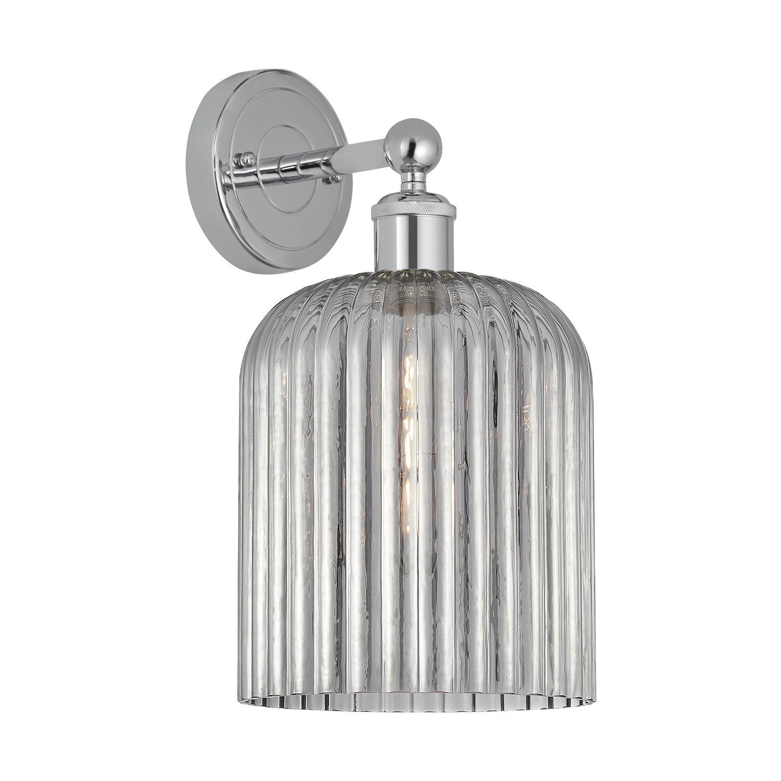Innovations Bridal Veil 1-Light 5in Wall Sconce | Art Nouveau Industrial Polished Chrome and Light Smoke Ribbed Glass | Model 616-1W-PC-G559-8SM