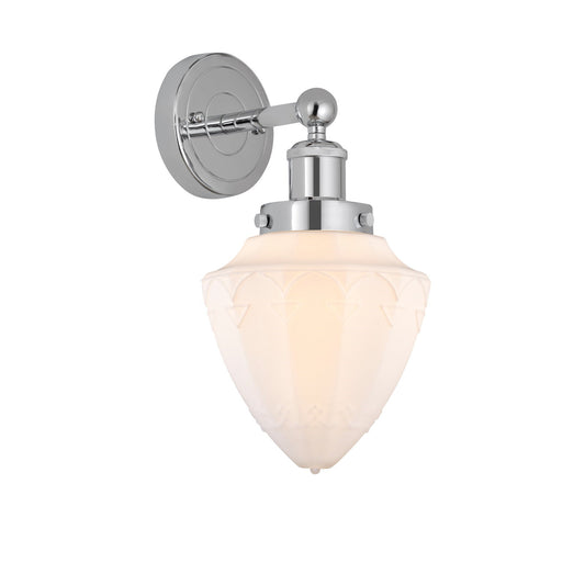 Innovations Bullet 7in 1-Light Wall Sconce | Industrial Polished Chrome and Matte White Frosted Glass | Bathroom & Hallway Accent | Model 616-1W-PC-G661-7