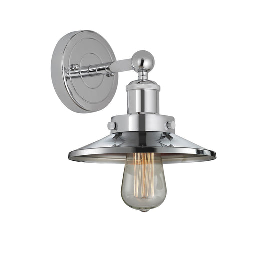 Innovations Railroad 8in 1-Light Wall Sconce | Industrial Polished Chrome Steel and Cast Brass with Polished Chrome Metal Cone Shade | Model 616-1W-PC-M7