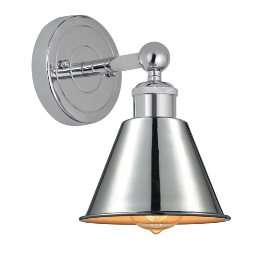 Innovations Smithfield 1-Light 6.5in Wall Sconce | Industrial Farmhouse Polished Chrome Steel and Metal Shade | Hallway & Bathroom | Model 616-1W-PC-M8-PC