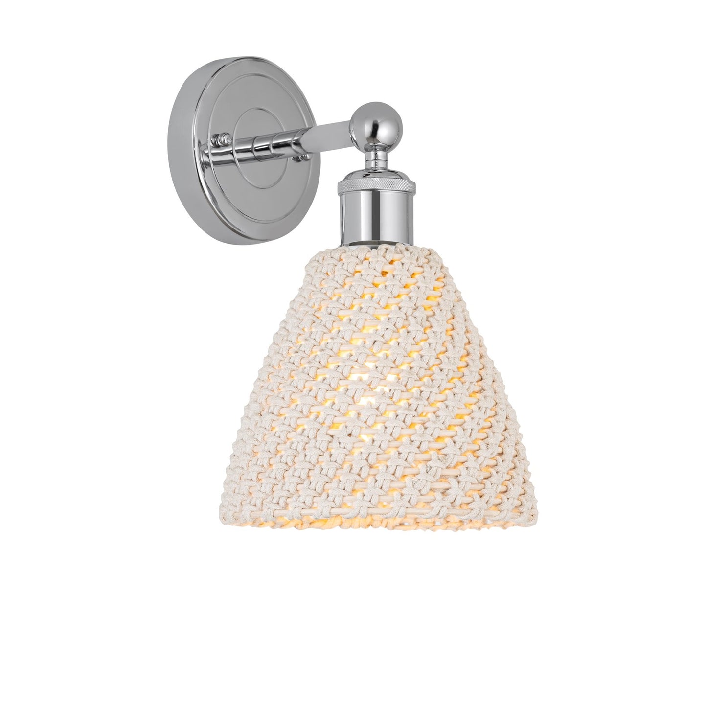 Innovations Bristol Natural 7.5in 1-Light Wall Sconce | Industrial Polished Chrome Steel and Natural Fiber Dome Shade | Model 616-1W-PC-NBD-75-NAT