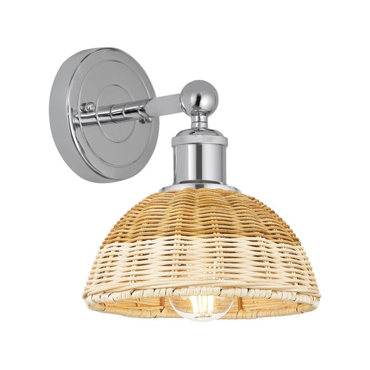 Innovations Lighting Bristol Natural II 1-Light Wall Sconce | Industrial Polished Chrome Steel and Natural Fiber Dome Shade | Model 616-1W-PC-NBD2-75-NAT