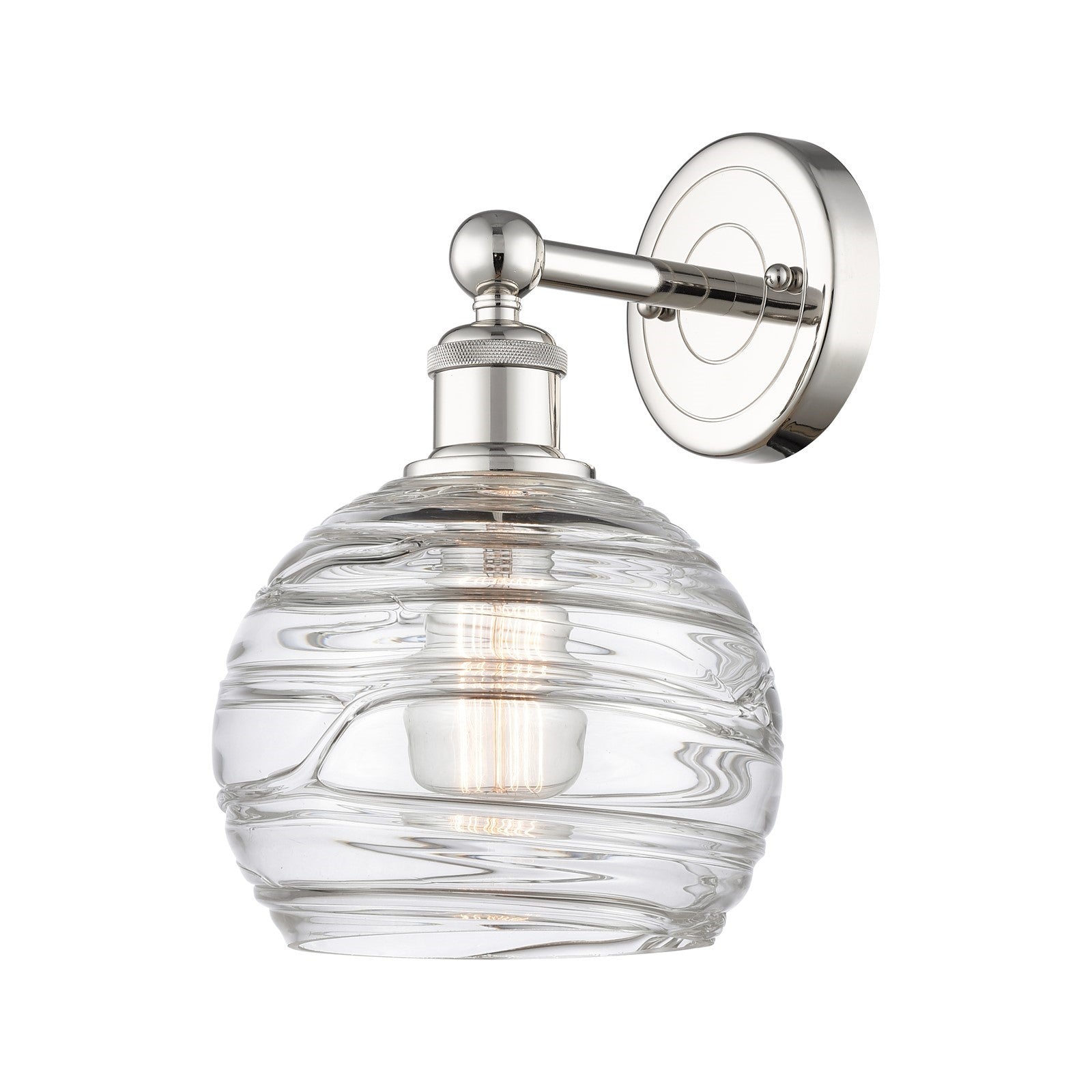 Innovations Athens Deco Swirl 8in 1-Light Wall Sconce | Industrial Modern Polished Nickel and Clear Deco Swirl Glass | Model 616-1W-PN-G1213-8CL