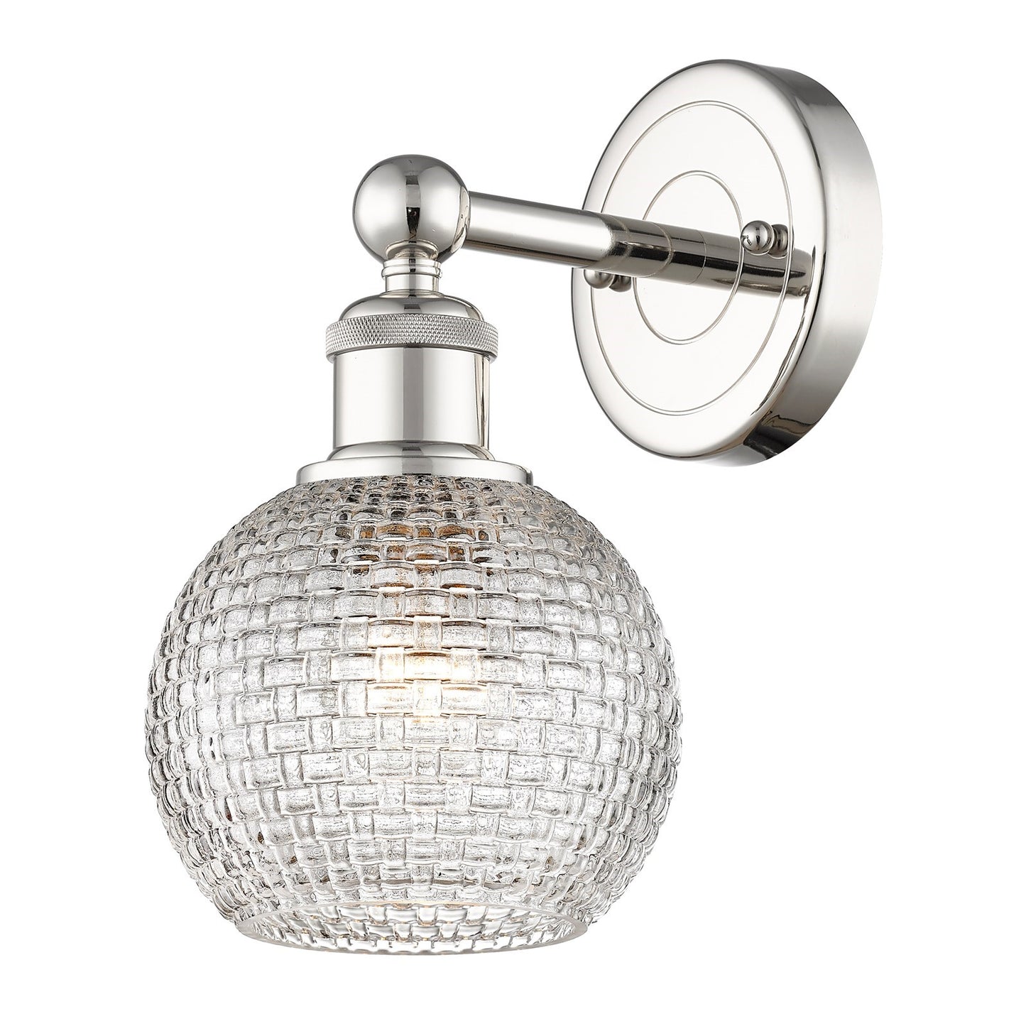 Innovations Athens 1-Light Wall Sconce | Modern Farmhouse Polished Nickel Steel and Clear Basket Weave Glass | Living Room & | Model 616-1W-PN-G122C-6CL