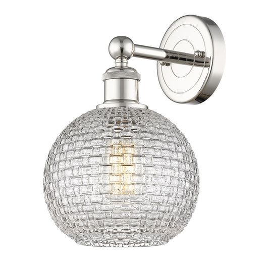 Innovations Athens 8in 1-Light Wall Sconce | Modern Farmhouse Polished Nickel and Clear Basket Weave Glass | Bathroom & | Model 616-1W-PN-G122C-8CL