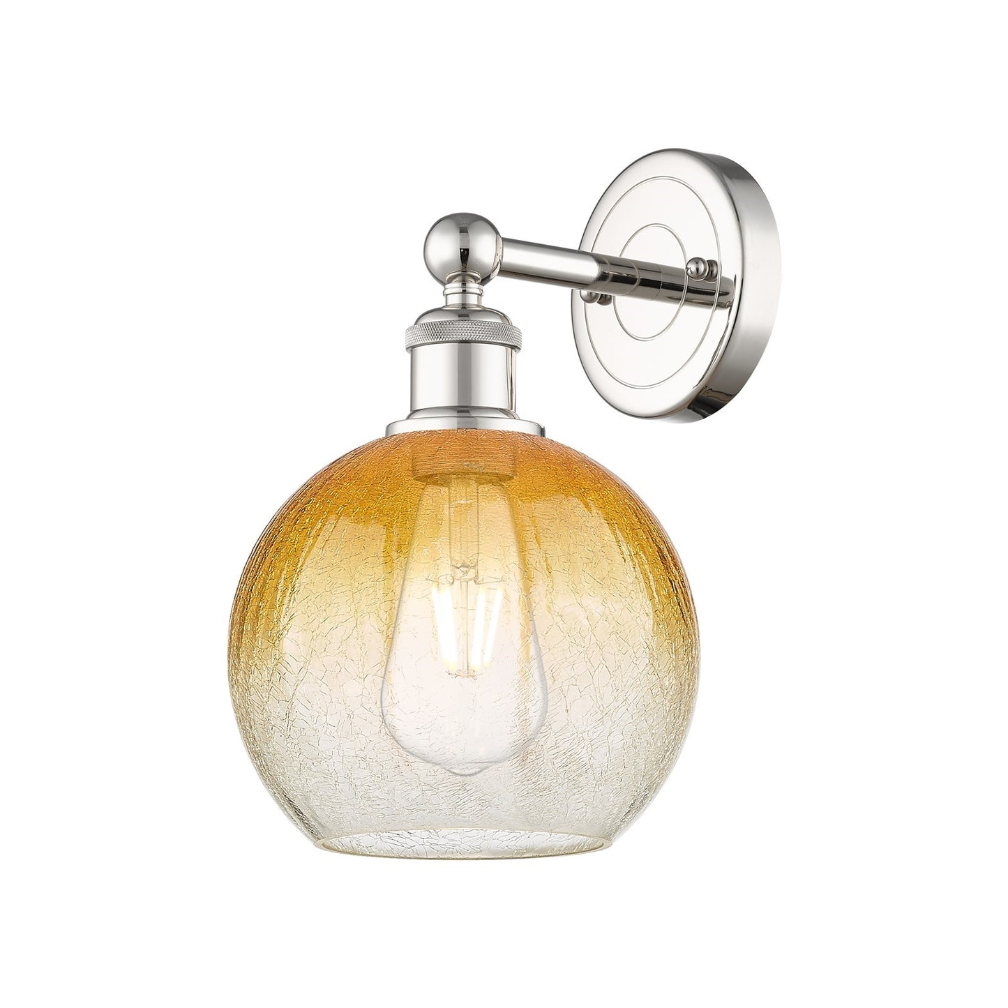 Innovations Brookhaven Globe 8in 1-Light Wall Sconce | Industrial Polished Nickel and Amber Glass | Bathroom & Hallway Accent | Model 616-1W-PN-G483-8AM