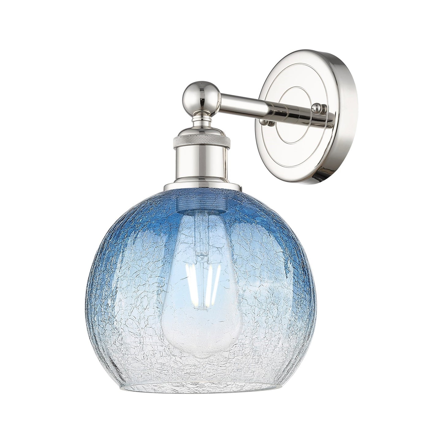 Innovations Brookhaven Globe 8in 1-Light Wall Sconce | Industrial Polished Nickel and Sapphire Blue Glass | Bathroom & Hallway | Model 616-1W-PN-G483-8SB