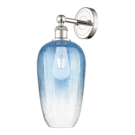 Innovations Brookhaven Flute 7in 1-Light Wall Sconce | Industrial Polished Nickel and Sapphire Blue Glass | Bathroom & Hallway | Model 616-1W-PN-G484-7SB