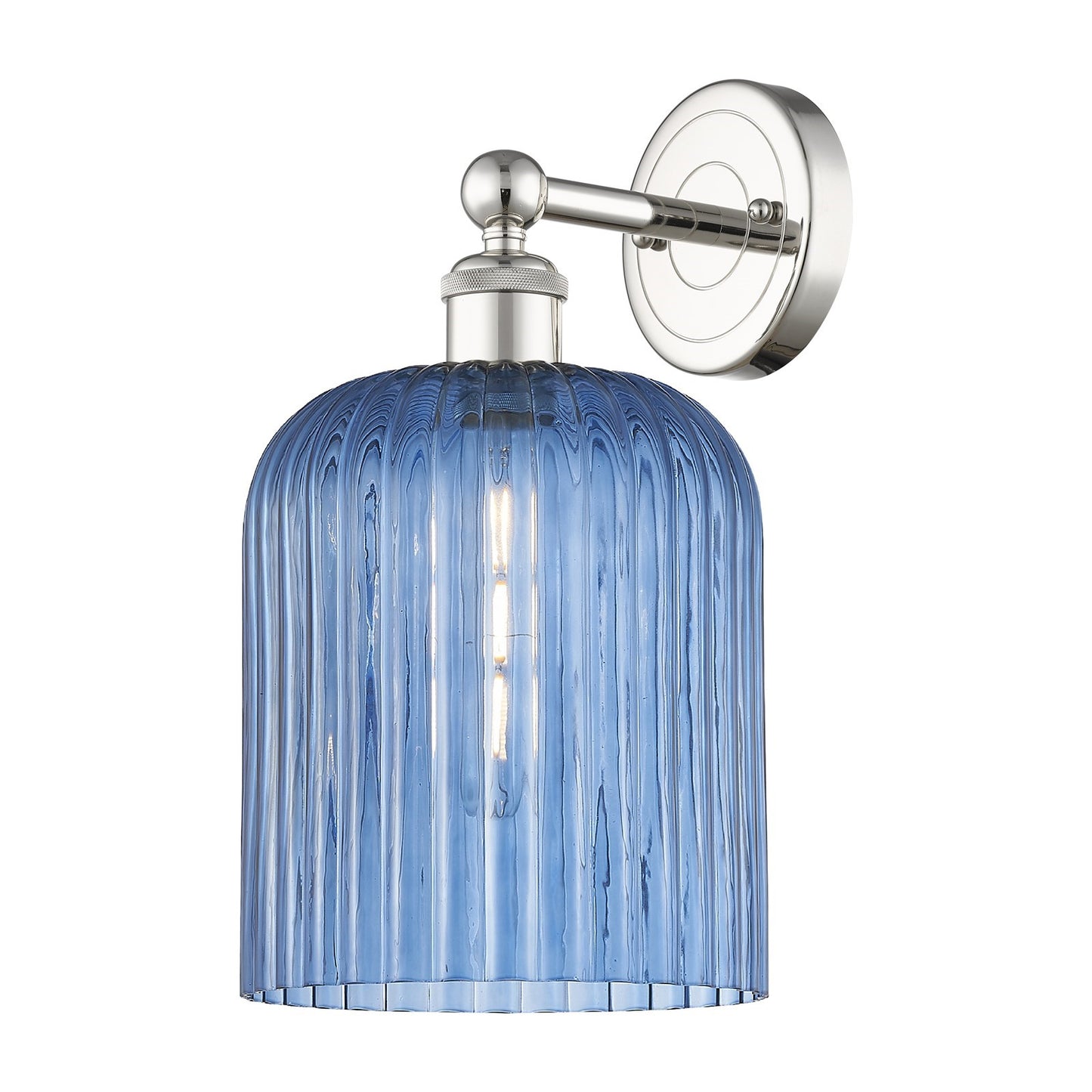 Innovations Bridal Veil 1-Light 5in Wall Sconce | Art Nouveau Polished Nickel and Princess Blue Ribbed Glass | Bathroom & | Model 616-1W-PN-G559-8BL