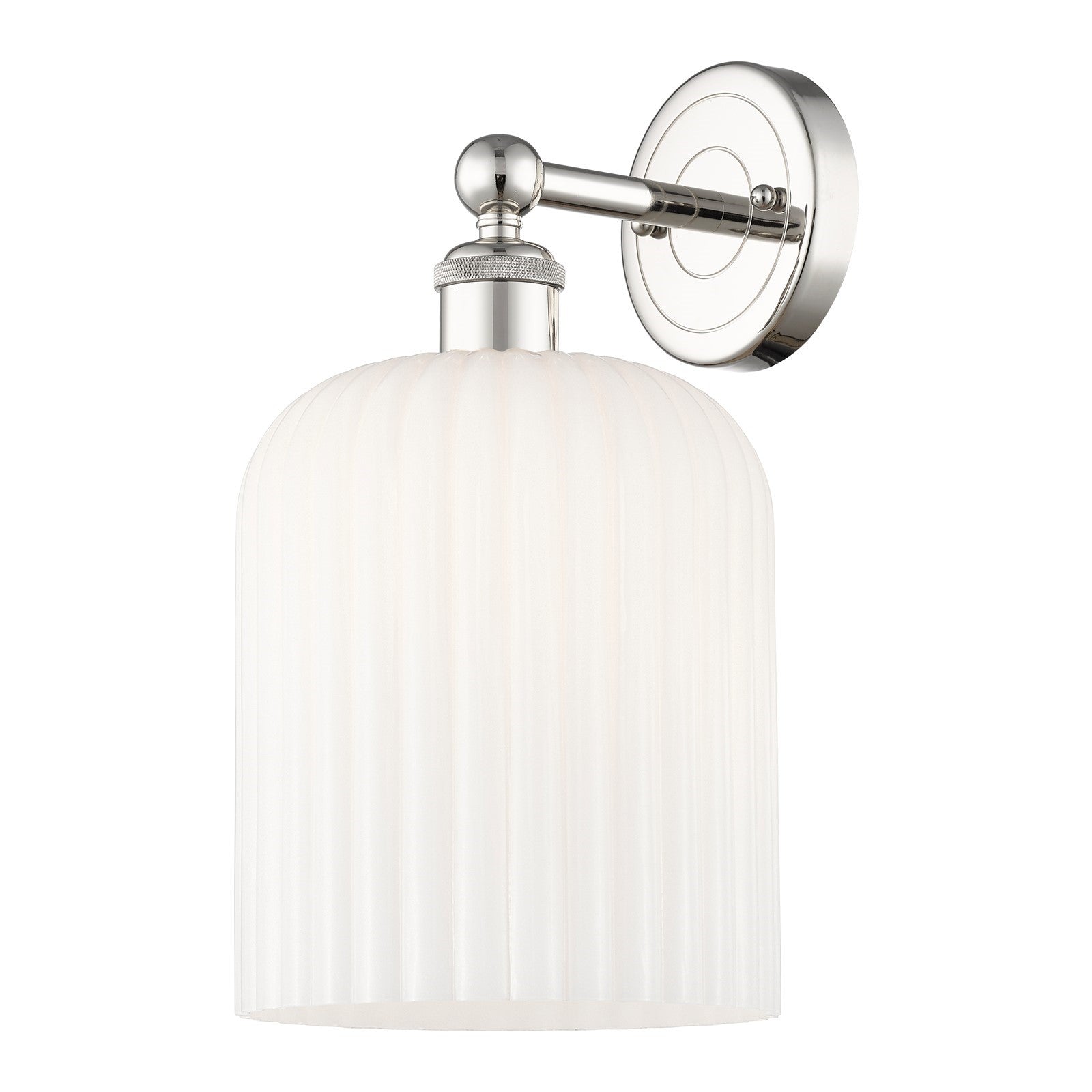 Innovations Bridal Veil 5in 1-Light Wall Sconce | Art Nouveau Polished Nickel Steel and Gloss White Ribbed Glass | Bathroom & | Model 616-1W-PN-G559-8GWH