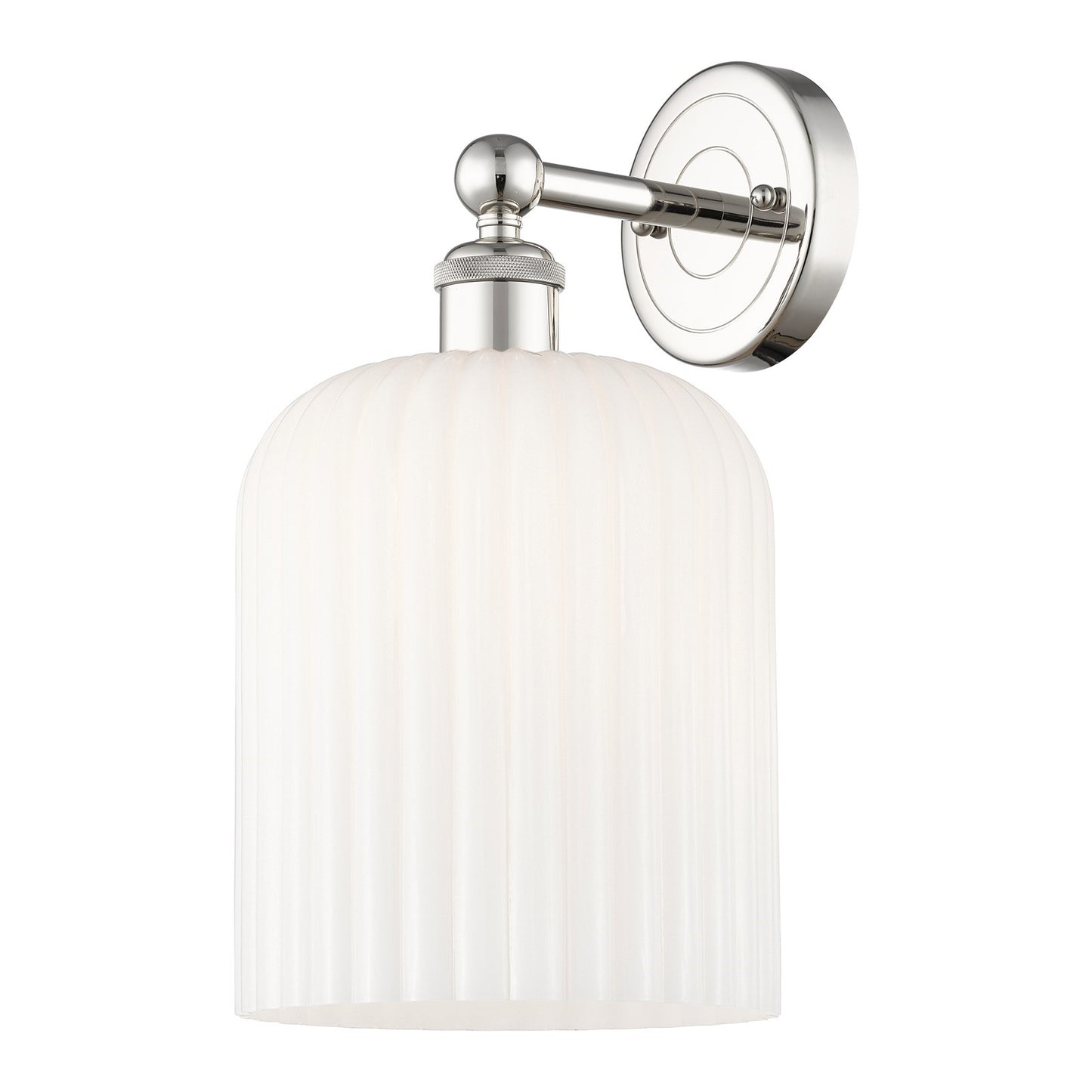 Innovations Bridal Veil 5in 1-Light Wall Sconce | Art Nouveau Polished Nickel Steel and Gloss White Ribbed Glass | Bathroom & | Model 616-1W-PN-G559-8GWH
