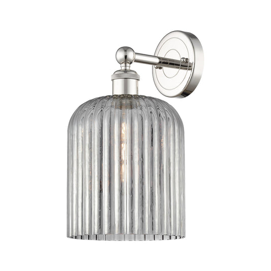 Innovations Bridal Veil 5in 1-Light Wall Sconce | Art Nouveau Polished Nickel and Light Smoke Ribbed Glass | Bathroom & Hallway | Model 616-1W-PN-G559-8SM
