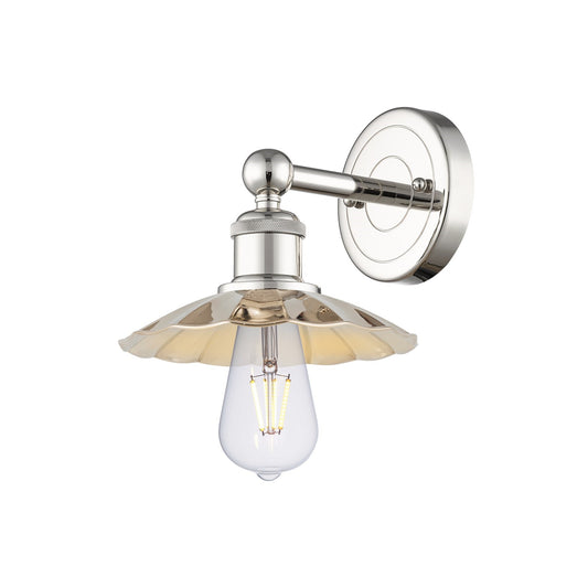 Innovations Scallop 7.5in 1-Light Wall Sconce | Traditional Industrial Polished Nickel Steel and Metal Shade | Hallway & Bathroom | Model 616-1W-PN-M17-PN