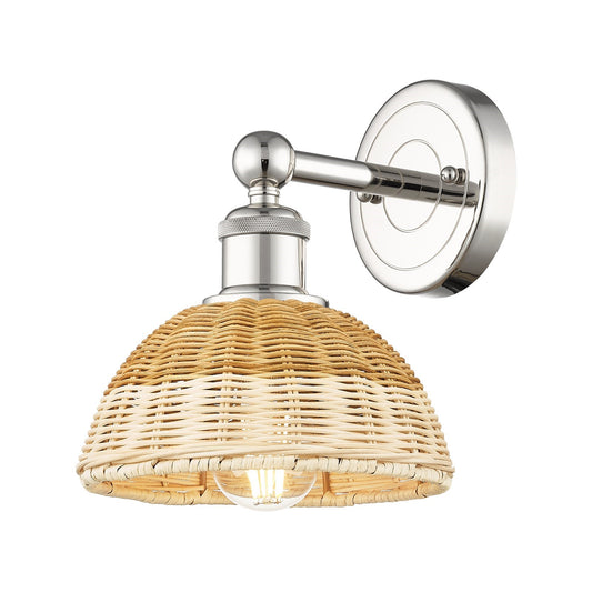 Innovations Lighting Bristol Natural II 8in 1-Light Wall Sconce | Industrial Modern Polished Nickel and Natural Fiber Dome | Model 616-1W-PN-NBD2-75-NAT