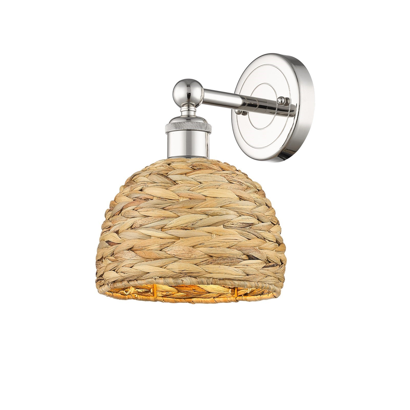 Innovations Woven Rattan 8in 1-Light Wall Sconce | Industrial Polished Nickel Steel and Natural Fiber Dome Shade | Living Room | Model 616-1W-PN-RBD-8-NAT