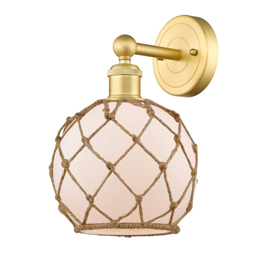 Innovations Farmhouse Rope 8in 1-Light Wall Sconce | Industrial Satin Gold Steel and Cast Brass with White Frosted Glass and | Model 616-1W-SG-G121-8RB