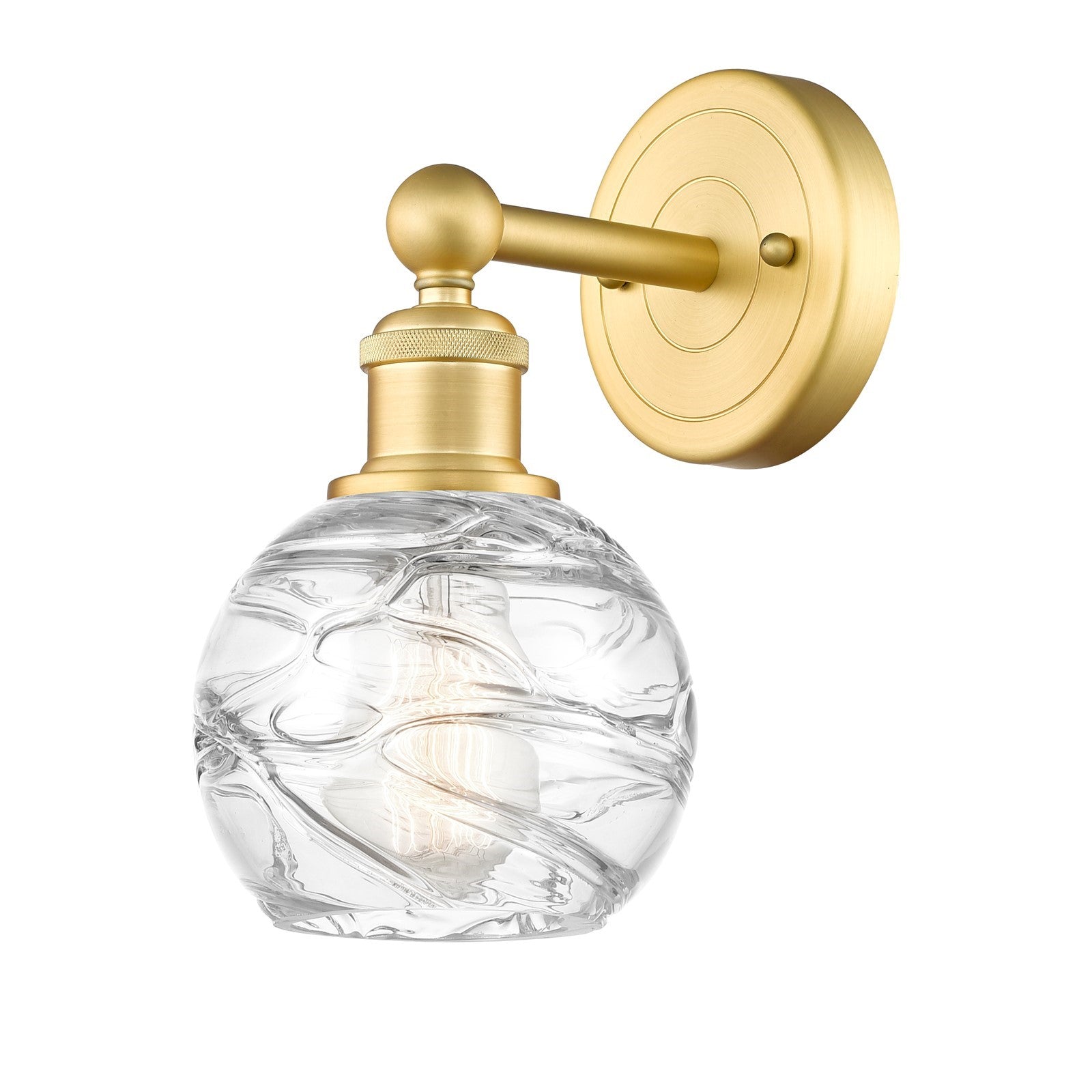Innovations Athens Deco Swirl 1-Light Wall Sconce | Industrial Satin Gold Steel and Clear Deco Swirl Glass | Bathroom & | Model 616-1W-SG-G1213-6CL