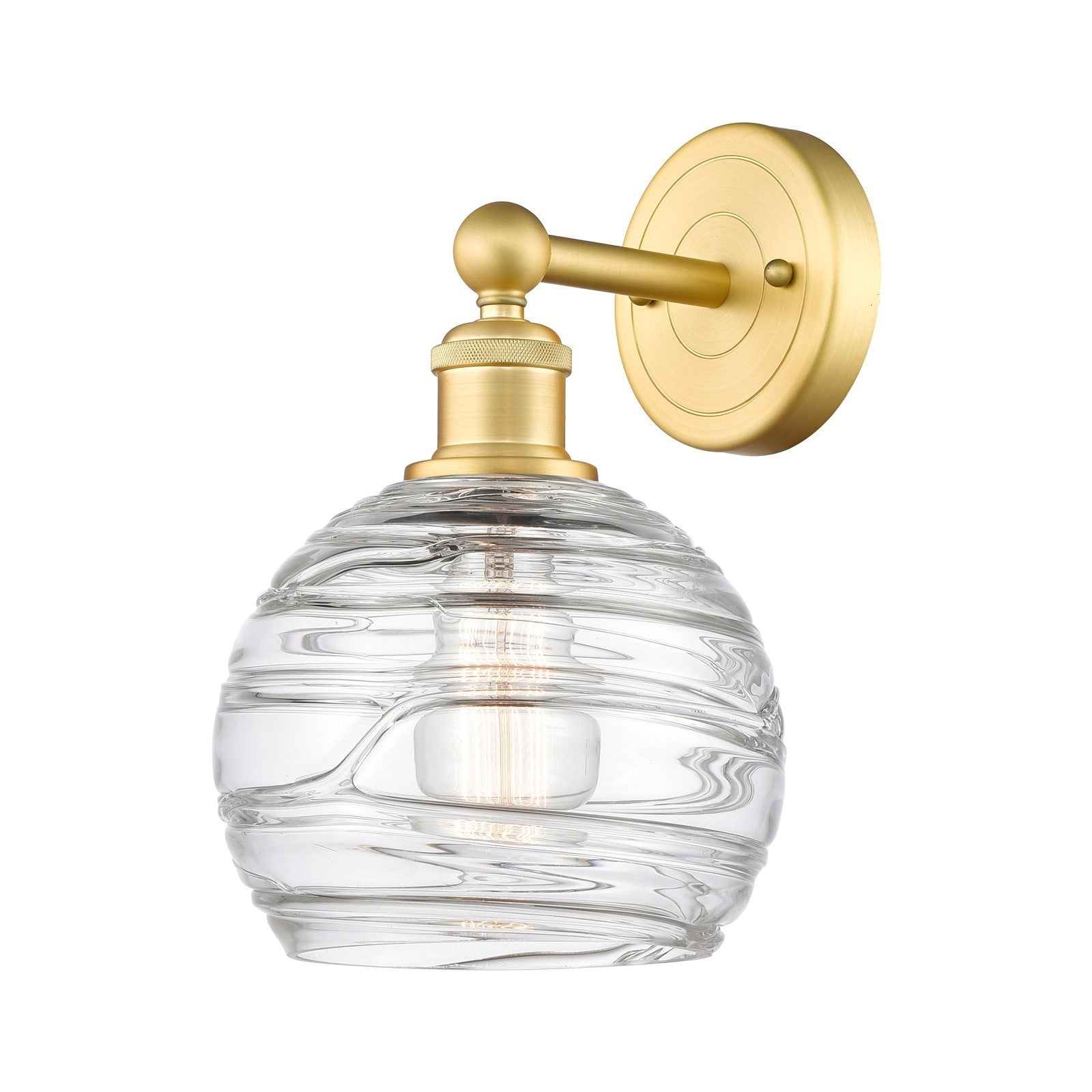 Innovations Athens Deco Swirl 8in 1-Light Wall Sconce | Industrial Satin Gold Steel and Clear Glass | Bathroom & Hallway | Model 616-1W-SG-G1213-8CL