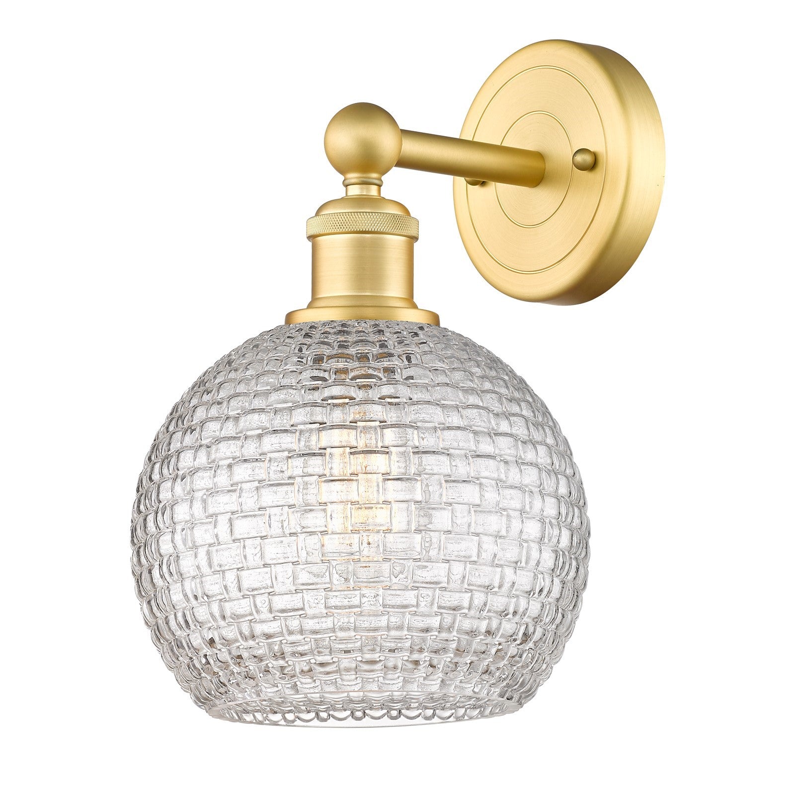 Innovations Athens 8in 1-Light Wall Sconce | Modern Farmhouse Satin Gold Steel and Clear Basket Weave Glass | Hallway & | Model 616-1W-SG-G122C-8CL