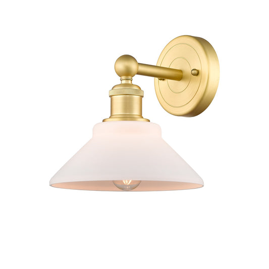 Innovations Orwell 1-Light Wall Sconce | Industrial Satin Gold Steel and Matte White Glass | Bathroom & Hallway Accent Light | 8.38 | Model 616-1W-SG-G131