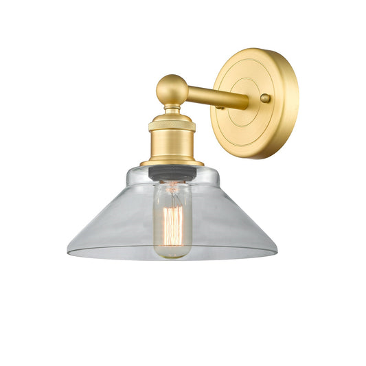 Innovations Orwell 1-Light Wall Sconce | Industrial Satin Gold Steel and Clear Glass | Hallway & Bedroom Accent Light | 8.38 x 9.25 | Model 616-1W-SG-G132