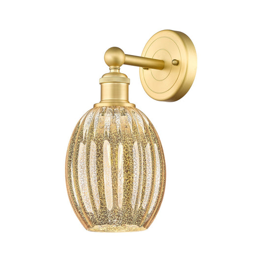 Innovations Preston Bulb 6.25in 1-Light Wall Sconce | Industrial Satin Gold Steel and Mercury Glass | Bathroom & Hallway Accent | Model 616-1W-SG-G459-6ME