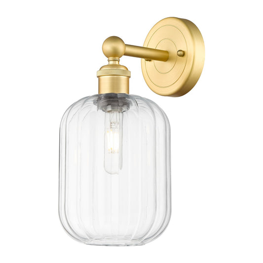 Innovations Preston Cylinder 7in 1-Light Wall Sconce | Industrial Satin Gold Steel and Clear Glass | Bathroom & Hallway Accent | Model 616-1W-SG-G460-7CL