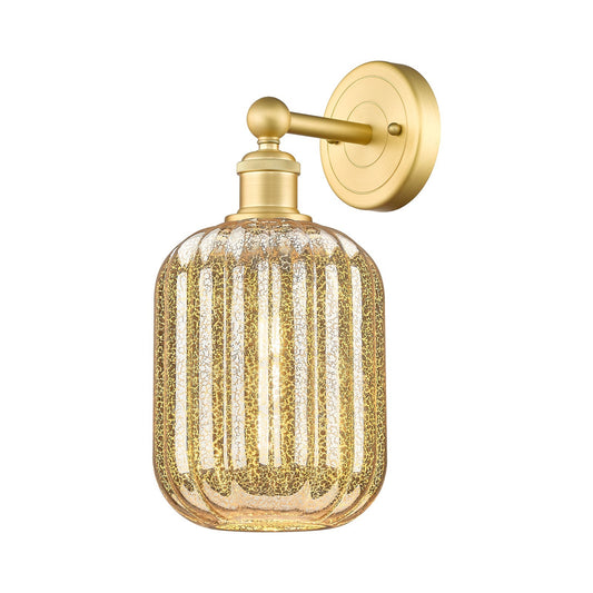 Innovations Preston Cylinder 7in 1-Light Wall Sconce | Industrial Satin Gold Steel and Mercury Glass | Bedroom & Hallway Accent | Model 616-1W-SG-G460-7ME