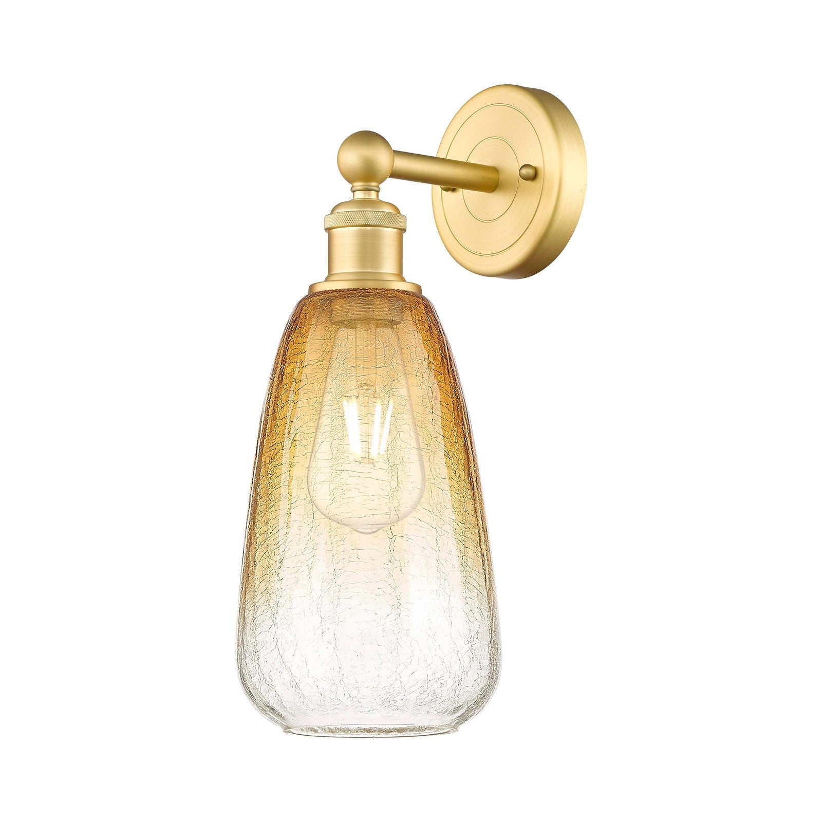 Innovations Brookhaven Almond 6in 1-Light Wall Sconce | Industrial Satin Gold Steel and Amber Glass | Bathroom & Hallway Accent | Model 616-1W-SG-G480-6AM